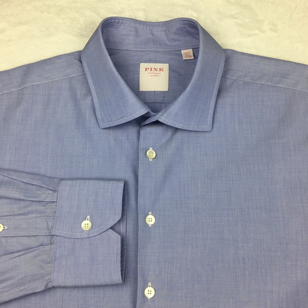 Pink London Dress Shirt Mens 17 (43) Periwinkle Tailored Fit Long Sleeves